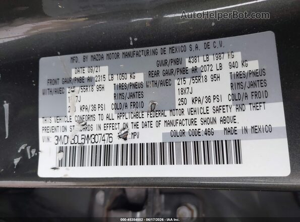3MVDMBDL5MM307476 2021 MAZDA CX-30 Gray ძრავის განყოფილების ხედი