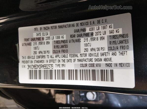 3MVDMBDM0RM662376 2024 MAZDA CX-30 Black Widok komory silnika