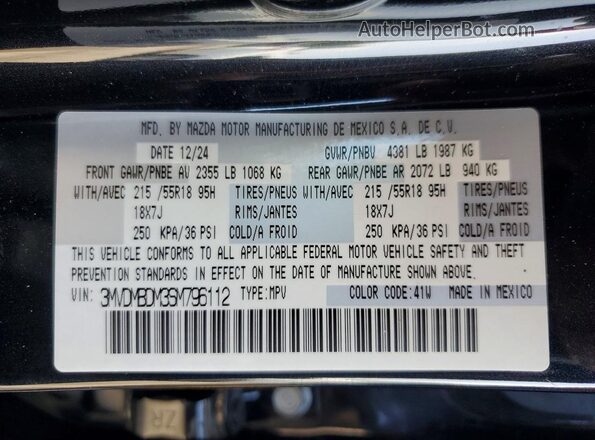 3MVDMBDM3SM796112 2025 MAZDA CX-30 Black VIN sticker view