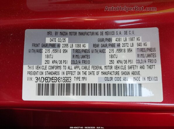 3MVDMBDM5SM818983 2025 MAZDA CX-30 Red Widok komory silnika