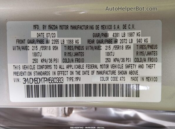 3MVDMBDM7PM580383 2023 MAZDA CX-30 Cream Widok komory silnika