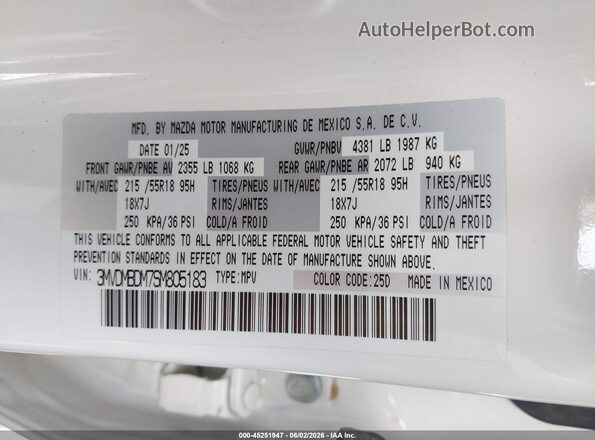 3MVDMBDM7SM805183 2025 MAZDA CX-30 White Շարժիչի բաժամունքի տեսք