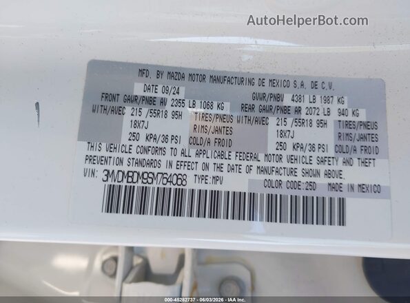 3MVDMBDM9SM764068 2025 MAZDA CX-30 White 
