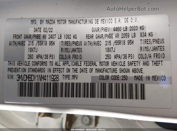 3MVDMBDY1NM411928 2022 MAZDA CX-30 White ძრავის განყოფილების ხედი