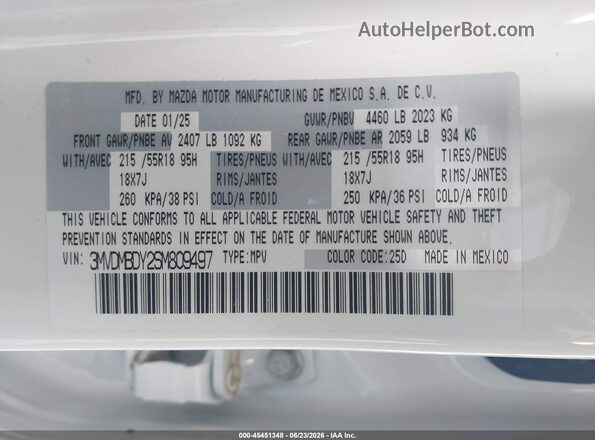 3MVDMBDY2SM809497 2025 MAZDA CX-30 White Vista del compartimento del motor