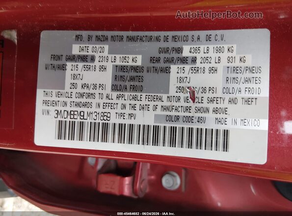 3MVDMBEM9LM131859 2020 MAZDA CX-30 Red Engine compartment view