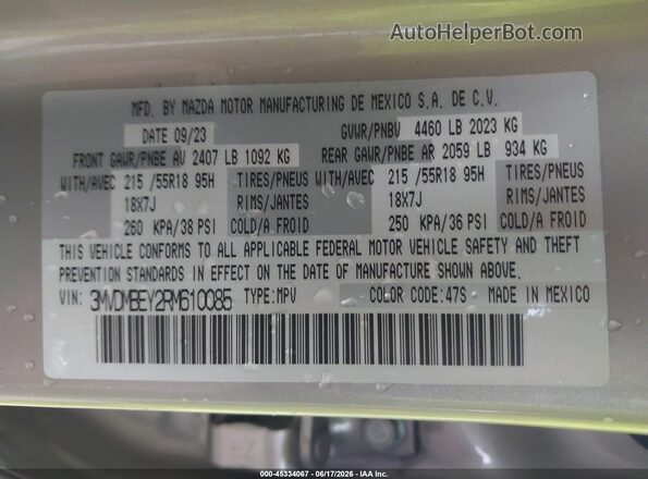 3MVDMBEY2RM610085 2024 MAZDA CX-30 Silver Engine compartment view