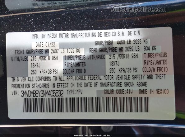 3MVDMBEY3NM405532 2022 MAZDA CX-30 Black Vista del compartimento del motor