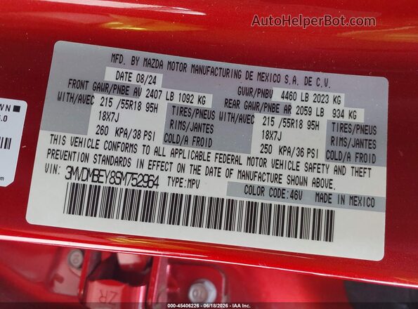 3MVDMBEY8SM752964 2025 MAZDA CX-30 Red Vista del compartimento del motor