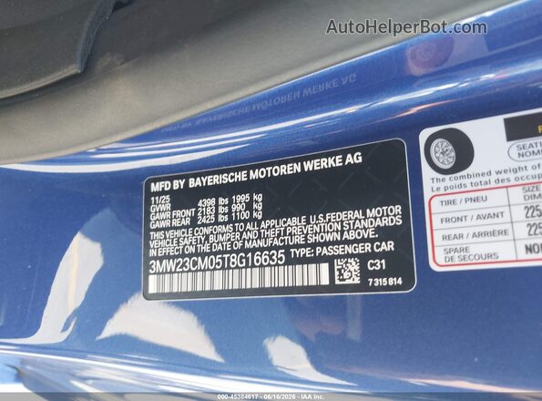 3MW23CM05T8G16635 2026 BMW OTHER Blue Շարժիչի բաժամունքի տեսք