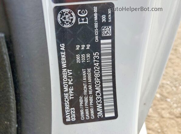 3MW33CM03P8D24735 2023 BMW OTHER White VIN კოდის სტიკერის ხედი