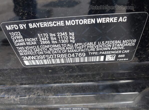 3MW39FS07R8E04769 2024 BMW 3 SERIES Black ძრავის განყოფილების ხედი