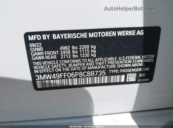 3MW49FF06P8C88735 2023 BMW M3 White Շարժիչի բաժամունքի տեսք