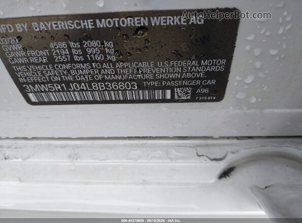 3MW5R1J04L8B36803 2020 BMW 3 SERIES Белый Вид подкапотного пространства