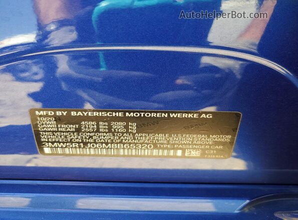3MW5R1J06M8B65320 2021 BMW OTHER Blue Vista de la etiqueta del VIN