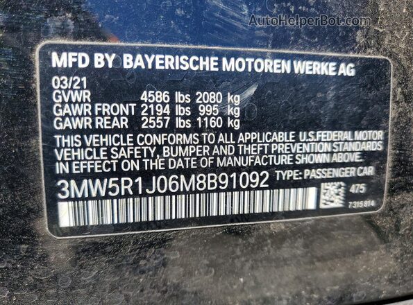 3MW5R1J06M8B91092 2021 BMW 3 SERIES Black Вид підкапотного простору