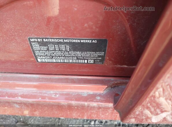 3MW5R7J00M8C02638 2021 BMW 3 SERIES Orange Widok komory silnika