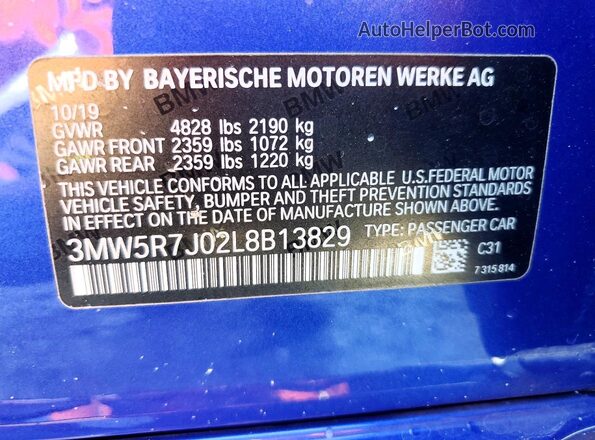 3MW5R7J02L8B13829 2020 BMW 7 SERIES Blue 