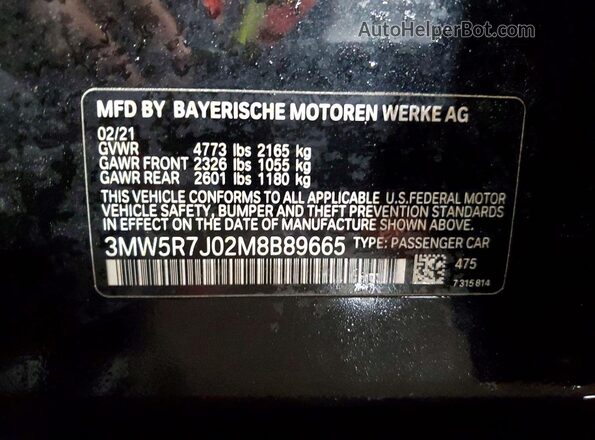 3MW5R7J02M8B89665 2021 BMW OTHER Black Вид підкапотного простору