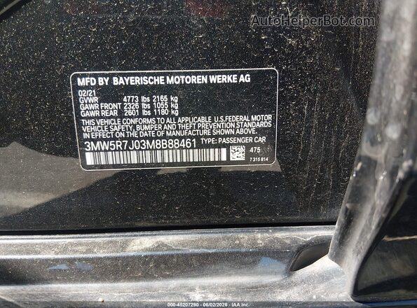 3MW5R7J03M8B88461 2021 BMW 3 SERIES Black Вид підкапотного простору