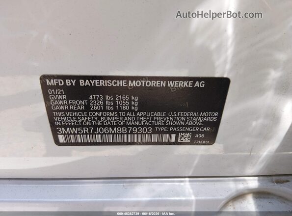 3MW5R7J06M8B79303 2021 BMW 3 SERIES White ძრავის განყოფილების ხედი