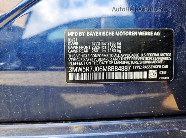 3MW5R7J06M8B84887 2021 BMW OTHER Синий 