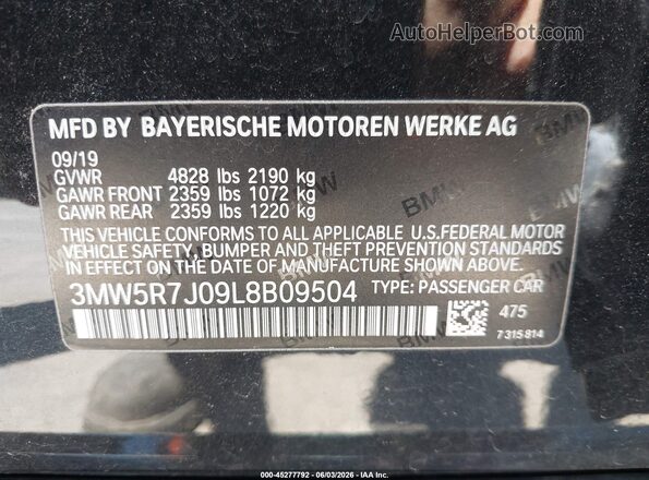 3MW5R7J09L8B09504 2020 BMW 7 SERIES Black Շարժիչի բաժամունքի տեսք