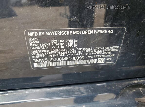 3MW5U9J00M8C08899 2021 BMW M3 Black Engine compartment view
