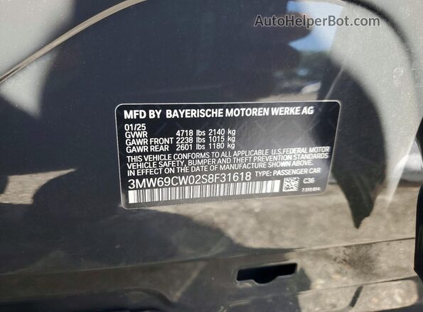 3MW69CW02S8F31618 2025 BMW 3 SERIES Gray Widok naklejki z numerem VIN