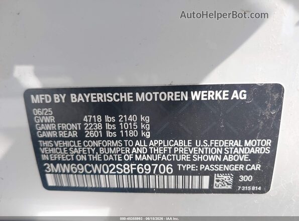 3MW69CW02S8F69706 2025 BMW 3 SERIES White Вид підкапотного простору