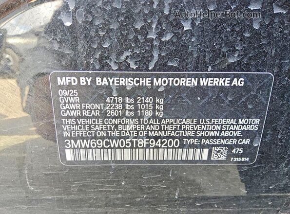 3MW69CW05T8F94200 2026 BMW 3 SERIES Black VIN კოდის სტიკერის ხედი