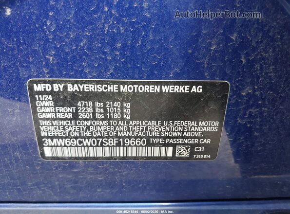 3MW69CW07S8F19660 2025 BMW 3 SERIES Blue Շարժիչի բաժամունքի տեսք
