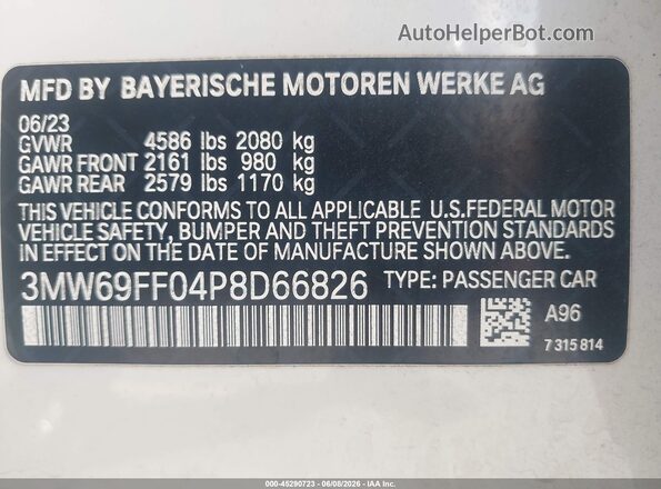 3MW69FF04P8D66826 2023 BMW 3 SERIES White Vista del compartimento del motor