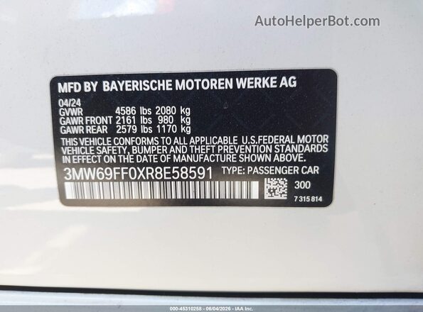 3MW69FF0XR8E58591 2024 BMW 3 SERIES Белый Вид подкапотного пространства