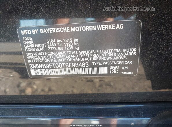 3MW69FT00T8F98483 2026 BMW M3 Black Շարժիչի բաժամունքի տեսք