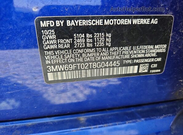 3MW69FT02T8G04445 2026 BMW M3 Blue Widok komory silnika