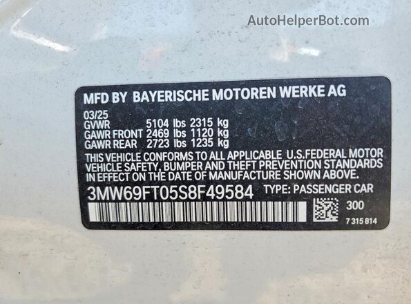 3MW69FT05S8F49584 2025 BMW M3 White Вид підкапотного простору