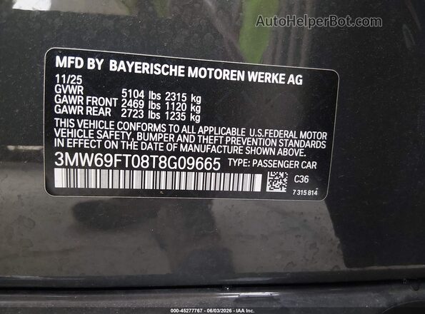 3MW69FT08T8G09665 2026 BMW M3 Gray Engine compartment view