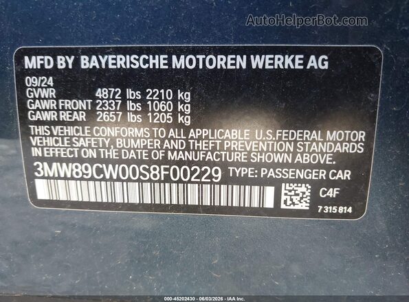 3MW89CW00S8F00229 2025 BMW 3 SERIES Gray Widok komory silnika