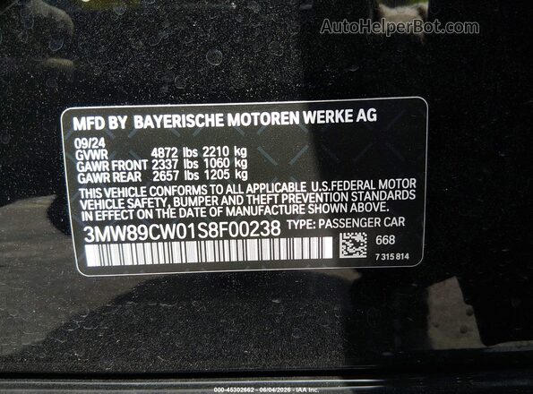3MW89CW01S8F00238 2025 BMW 3 SERIES Black ძრავის განყოფილების ხედი