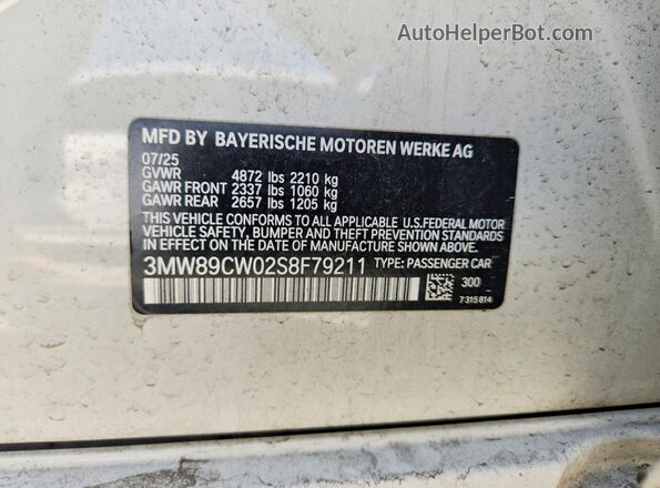 3MW89CW02S8F79211 2025 BMW 3 SERIES White Вид підкапотного простору