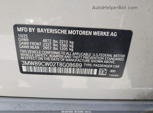 3MW89CW02T8G08689 2026 BMW 7 SERIES Белый 