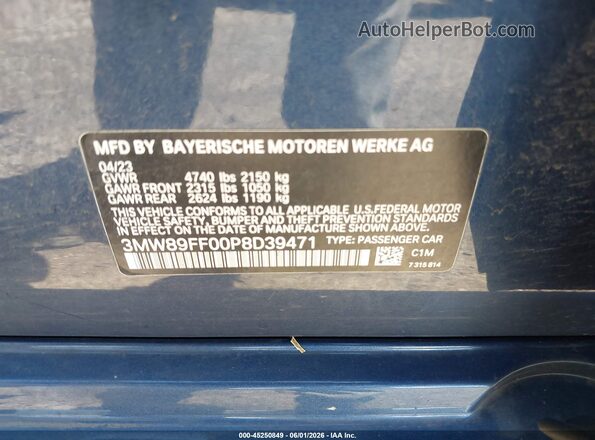 3MW89FF00P8D39471 2023 BMW 3 SERIES Blue Вид підкапотного простору
