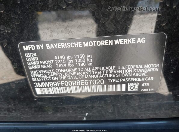 3MW89FF00R8E67020 2024 BMW 3 SERIES Black ძრავის განყოფილების ხედი