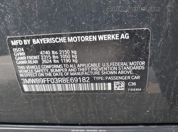 3MW89FF03R8E69182 2024 BMW 3 SERIES Gray Вид підкапотного простору
