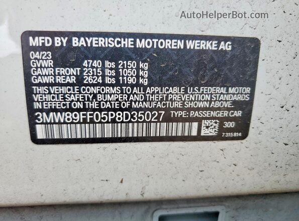3MW89FF05P8D35027 2023 BMW 3 SERIES White Շարժիչի բաժամունքի տեսք