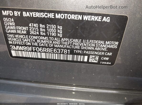 3MW89FF06R8E63781 2024 BMW 3 SERIES Silver Widok komory silnika