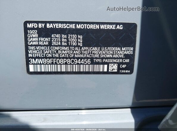 3MW89FF08P8C94456 2023 BMW 3 SERIES Gray Widok komory silnika