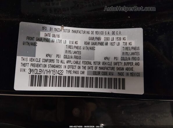 3MYDLBYV1HY151422 2017 TOYOTA YARIS IA Black Вид підкапотного простору