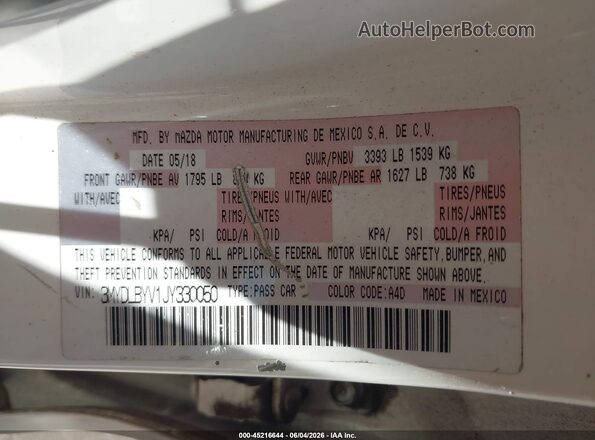 3MYDLBYV1JY330050 2018 TOYOTA YARIS IA Белый Вид подкапотного пространства
